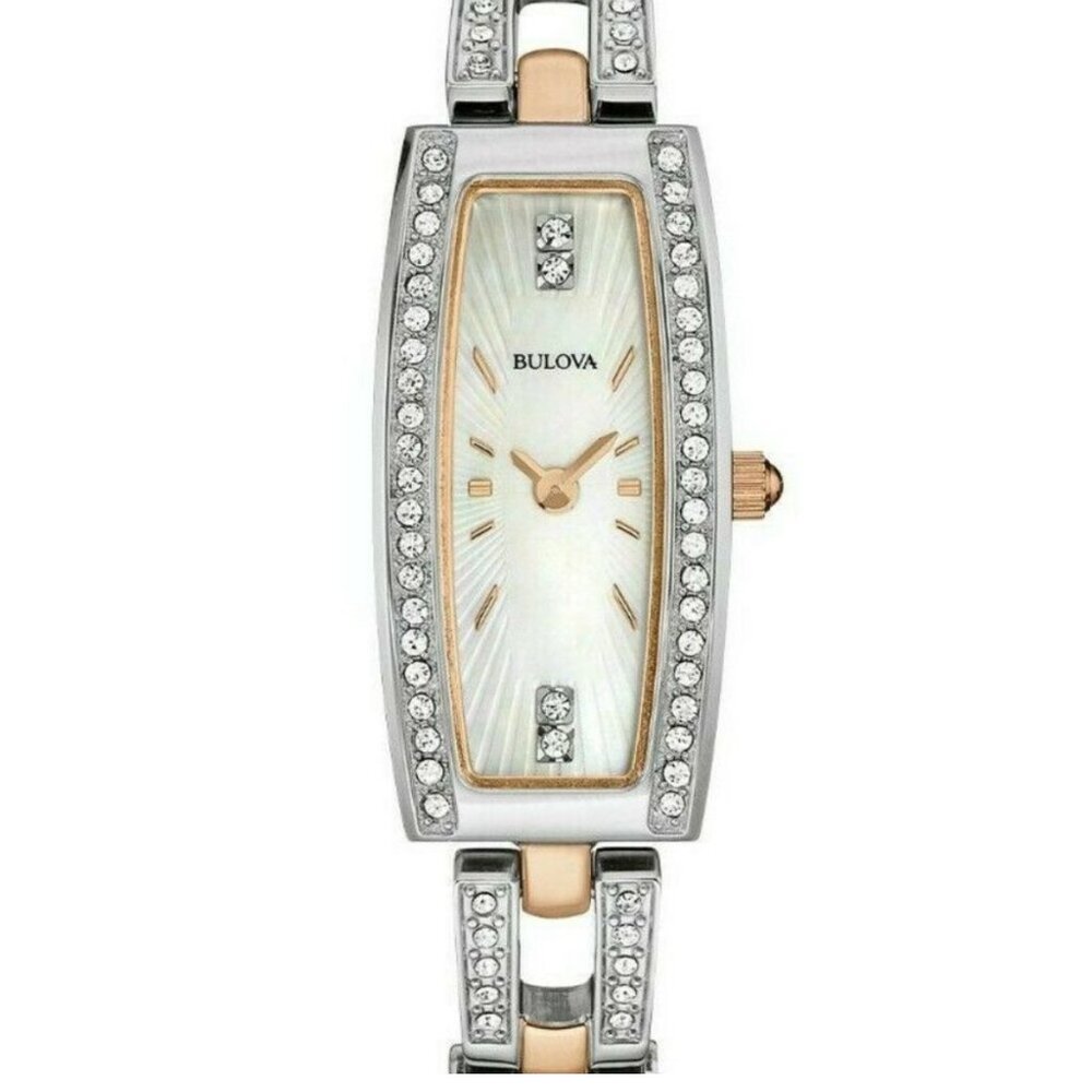 Bulova Women's Two-toned Mother of Pearl and Crystal Watch (13mm x 29mm)